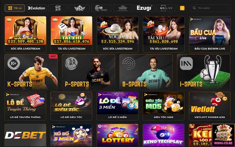 Những thể loại cá cược và game nohu Debet áp dụng