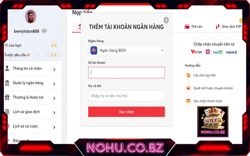 Hướng dẫn liên kết ngân hàng với tài khoản chơi nổ hũ