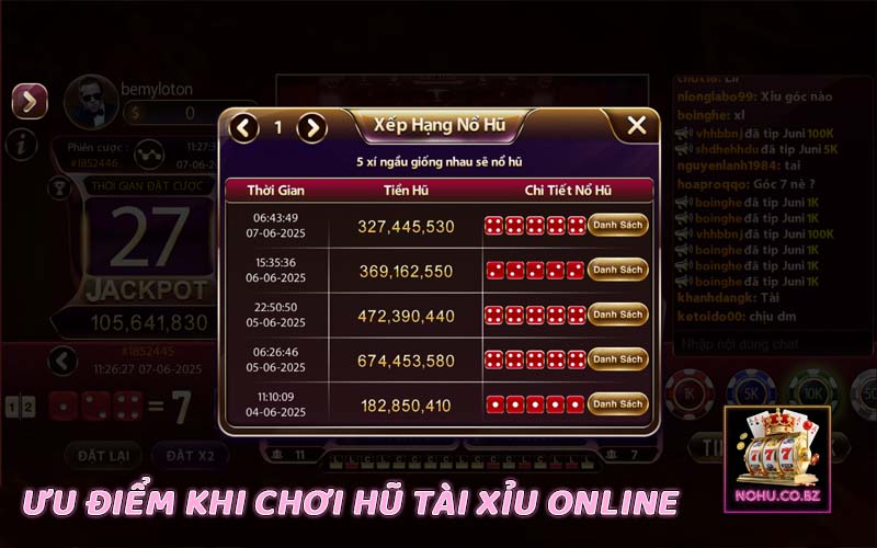 Ưu điểm khi chơi hũ tài xỉu đổi thưởng online